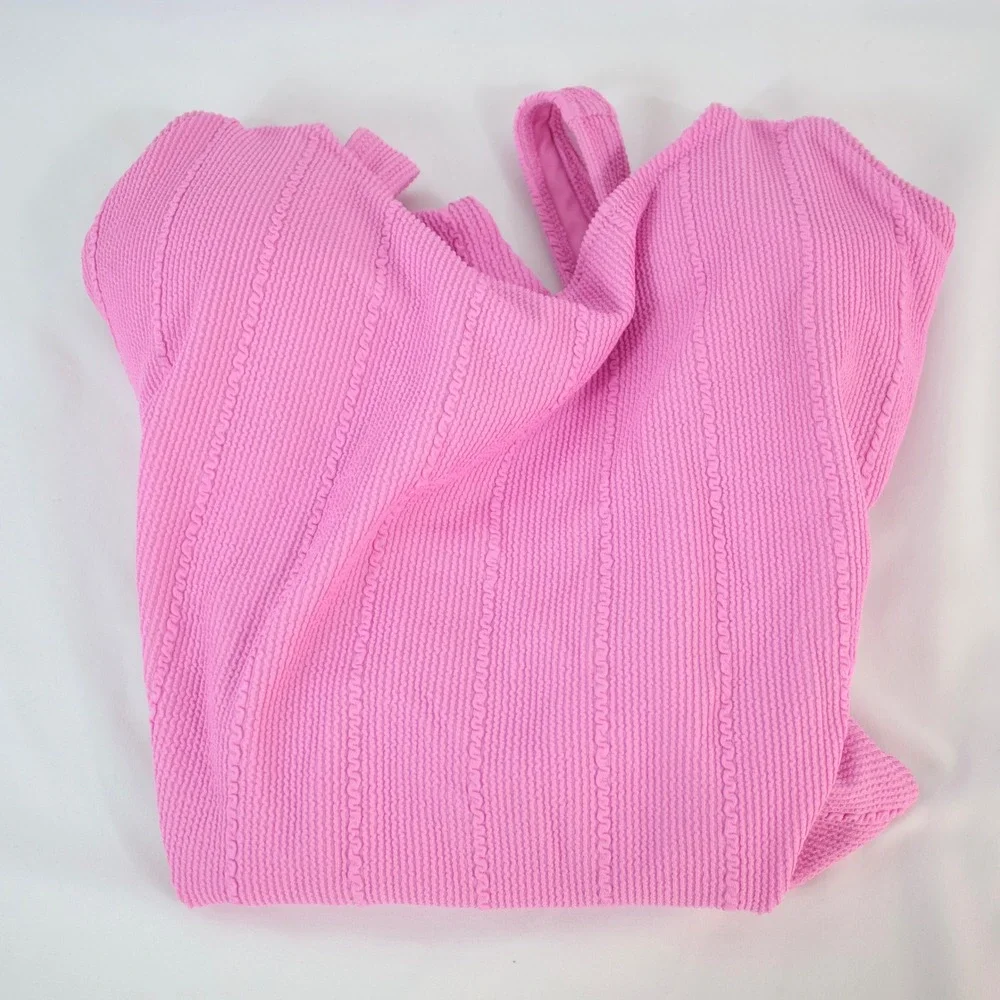 Aerie Pink Textured One Piece Cheeky Padded Swimsuit Scoop Neck Ribbed Size XL